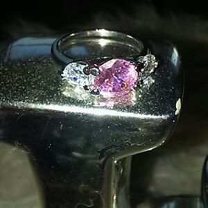 Kunzite white topaz oval 8 cts 925 ring